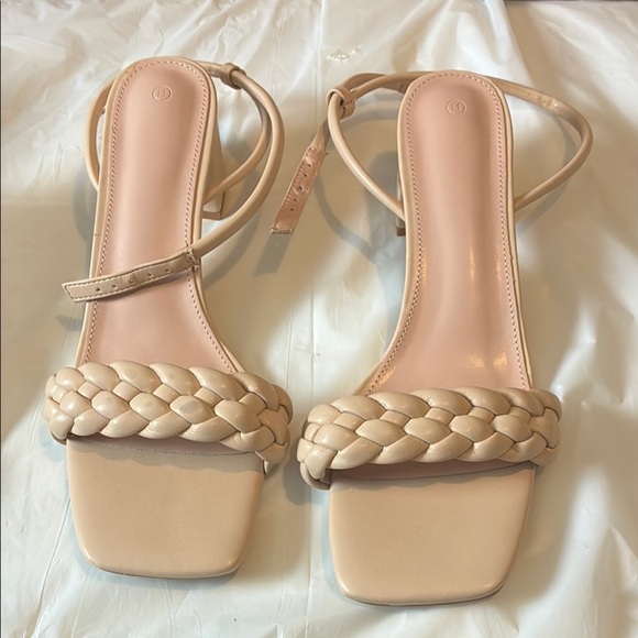 Cream Square-Toe Braided Sandals - Picture 1 of 6